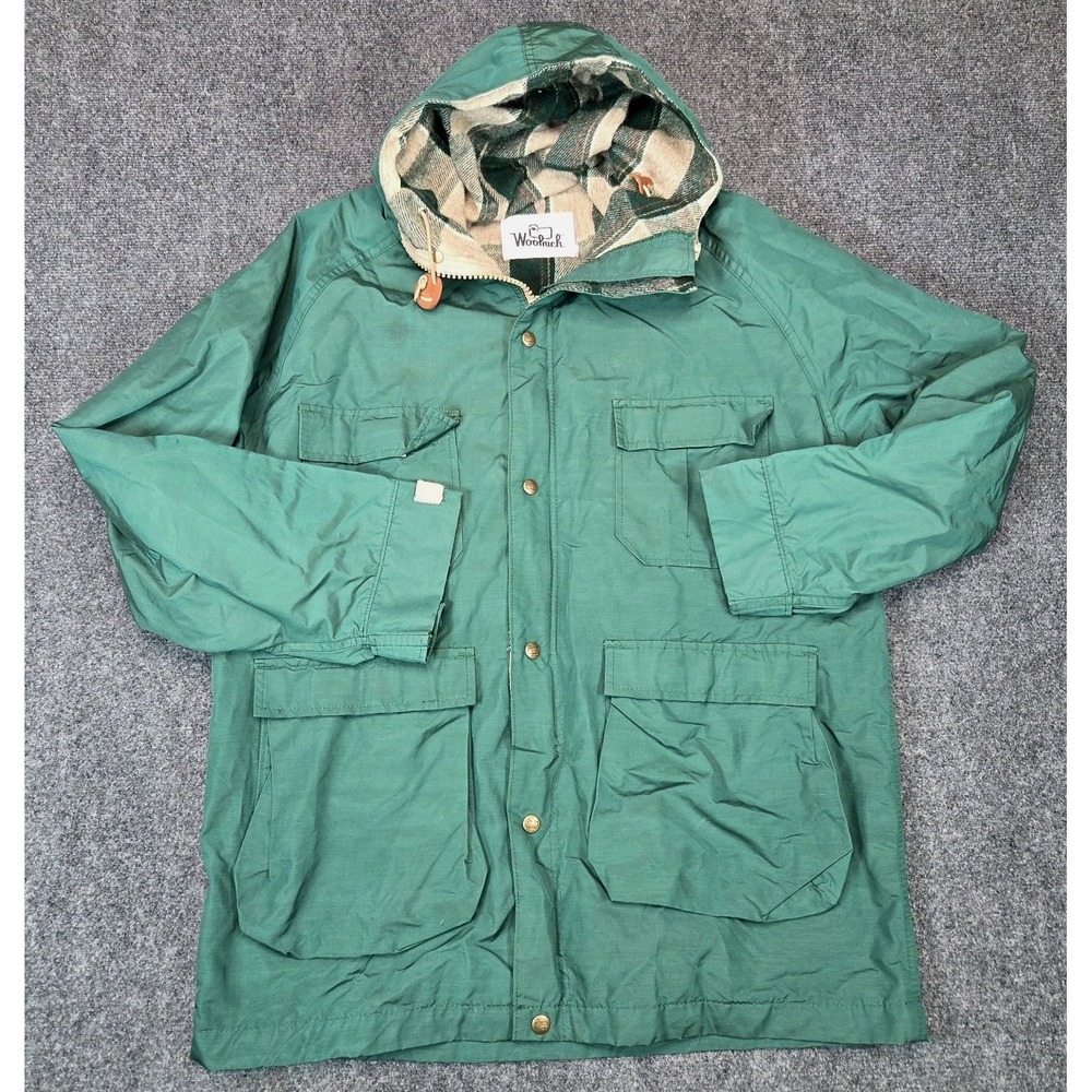 Woolrich Utility Jacket Mens L Green Wool‎ Lined Hooded